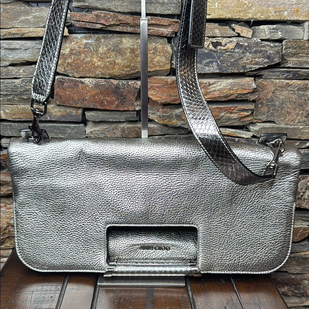 Jimmy Choo Metallic Calfskin Elaphe Ziad Foldover Messenger Bag